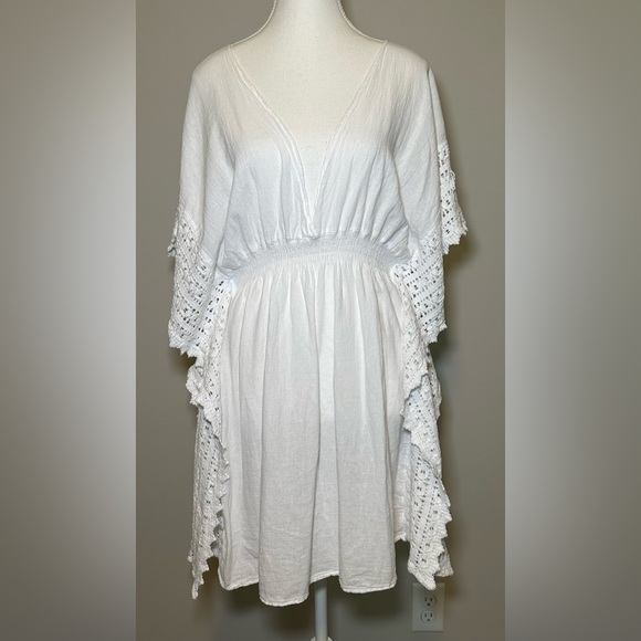 Seaspice Isla Cover Mini Dress White Boho Crochet Lace Cotton Beach Dress XL - Picture 2 of 14